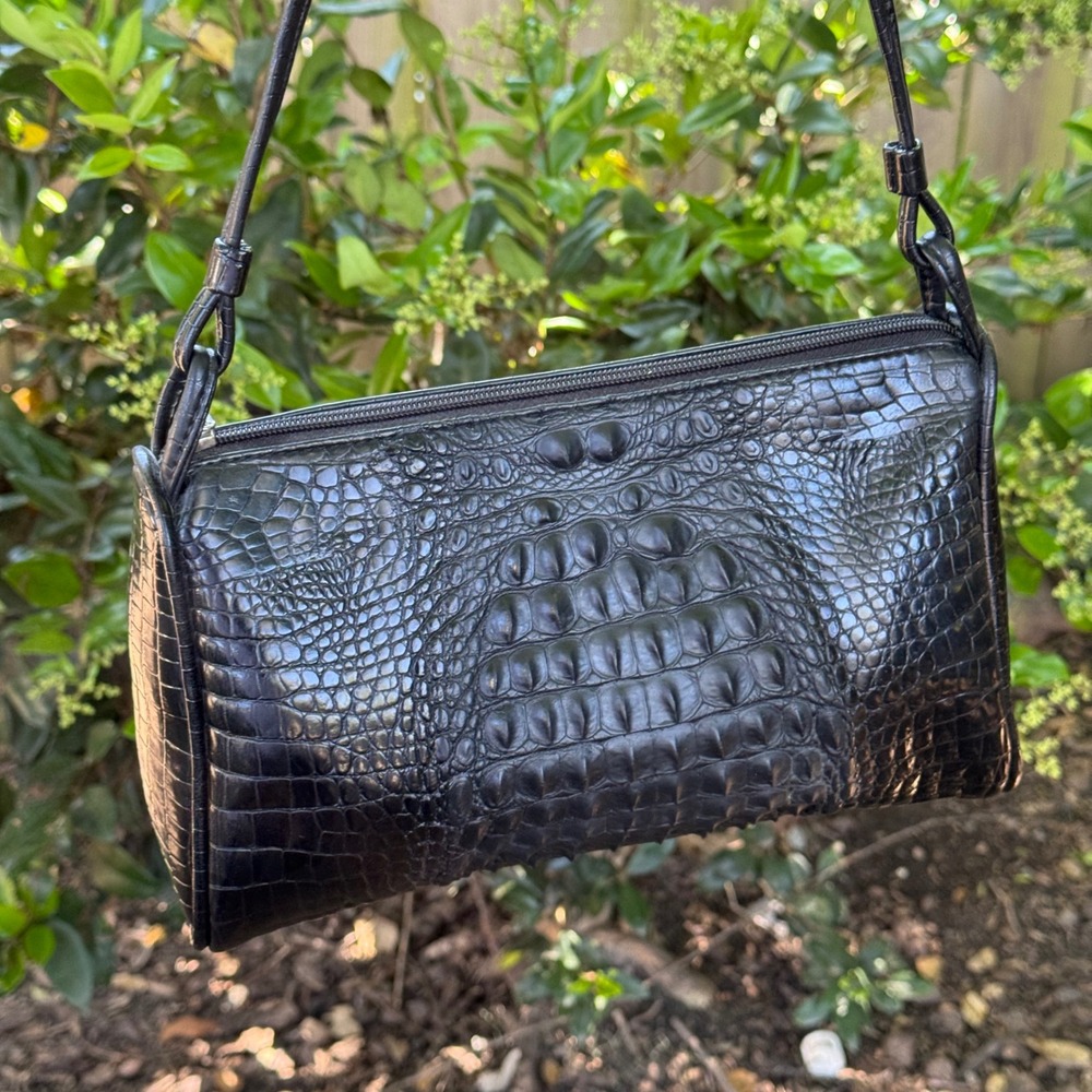 Carpetbags of America Black Faux Crocodile Embossed Shoulder Bag Baguette